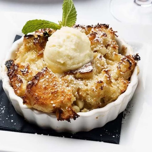 White Chocolate Bread Pudding.